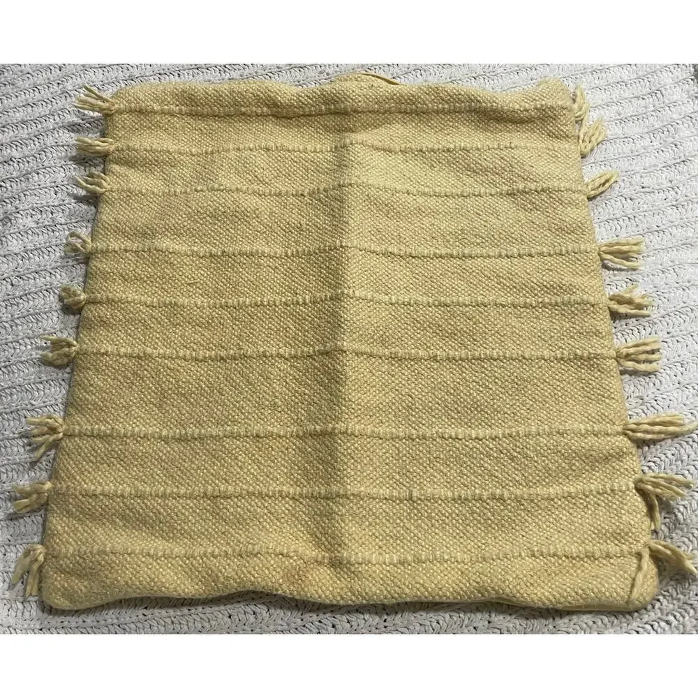 2x Magaschoni Home Throw Pillows Covers Woven Textured Fringed Boho Yellow *Flaw